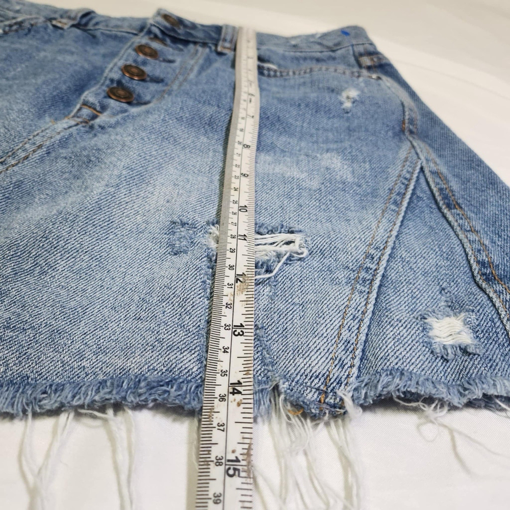 Free People We The Free A-Line Mini Skirt Women's Size 28 Blue Distressed Denim - Picture 4 of 8
